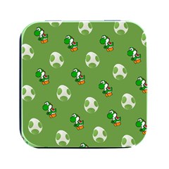 Yoshi Print, Super, Huevo, Game, Green, Egg, Mario Square Metal Box (black) by nateshop