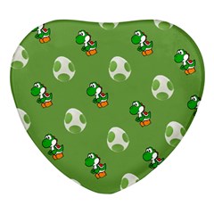 Yoshi Print, Super, Huevo, Game, Green, Egg, Mario Heart Glass Fridge Magnet (4 Pack) by nateshop