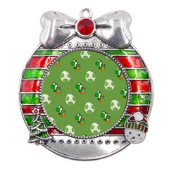 Yoshi Print, Super, Huevo, Game, Green, Egg, Mario Metal X mas Ribbon With Red Crystal Round Ornament