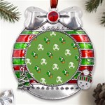 Yoshi Print, Super, Huevo, Game, Green, Egg, Mario Metal X Mas Ribbon With Red Crystal Round Ornament Front