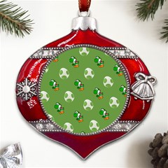 Yoshi Print, Super, Huevo, Game, Green, Egg, Mario Metal Snowflake And Bell Red Ornament by nateshop