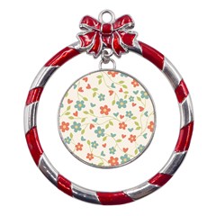 Abstract-1 Metal Red Ribbon Round Ornament by nateshop