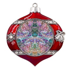 Spring Arabesque Metal Snowflake And Bell Red Ornament by kaleidomarblingart