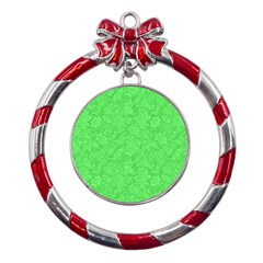 Green-2 Metal Red Ribbon Round Ornament by nateshop