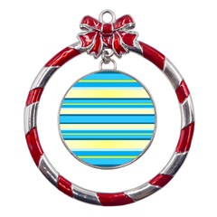 Stripes-3 Metal Red Ribbon Round Ornament by nateshop