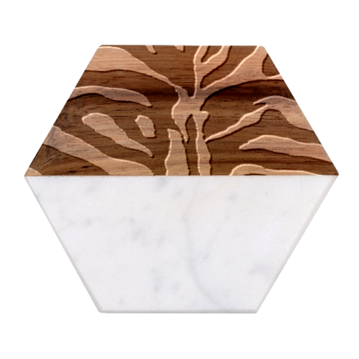 Zebra-black White Marble Wood Coaster (Hexagon) 