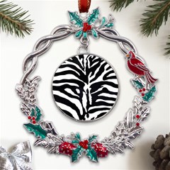 Zebra-black White Metal X mas Wreath Holly Leaf Ornament by nateshop