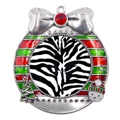 Zebra-black White Metal X mas Ribbon With Red Crystal Round Ornament by nateshop