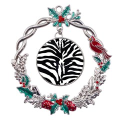 Zebra-black White Metal X mas Wreath Holly Leaf Ornament