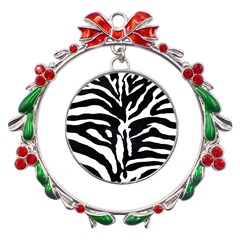 Zebra-black White Metal X mas Wreath Ribbon Ornament by nateshop