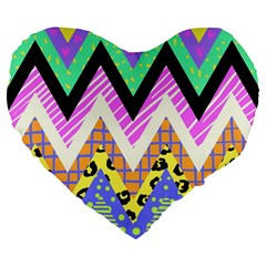 Zigzag-1 Large 19  Premium Flano Heart Shape Cushions by nateshop