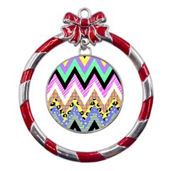 Zigzag-1 Metal Red Ribbon Round Ornament by nateshop