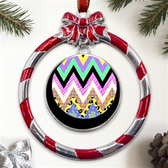 Zigzag-1 Metal Red Ribbon Round Ornament by nateshop