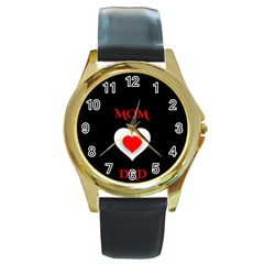 Mom And Dad, Father, Feeling, I Love You, Love Round Gold Metal Watch by nateshop