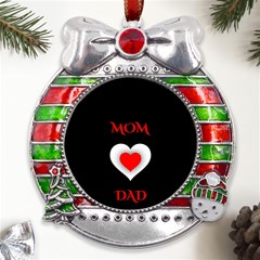 Mom And Dad, Father, Feeling, I Love You, Love Metal X mas Ribbon With Red Crystal Round Ornament by nateshop