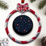 Abstract Minimalism Digital Art, Metal Red Ribbon Round Ornament Front