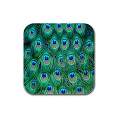 Feather, Bird, Pattern, Peacock, Texture Rubber Square Coaster (4 Pack) by nateshop