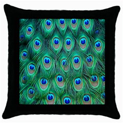 Feather, Bird, Pattern, Peacock, Texture Throw Pillow Case (black) by nateshop