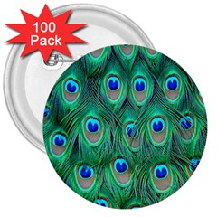 Feather, Bird, Pattern, Peacock, Texture 3  Buttons (100 Pack)  by nateshop