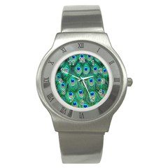 Feather, Bird, Pattern, Peacock, Texture Stainless Steel Watch by nateshop