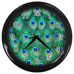 Feather, Bird, Pattern, Peacock, Texture Wall Clock (black) by nateshop