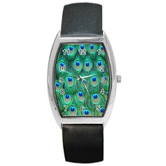 Feather, Bird, Pattern, Peacock, Texture Barrel Style Metal Watch by nateshop