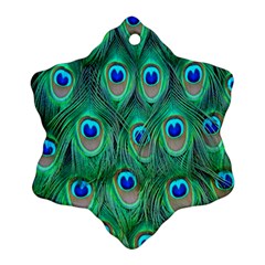 Feather, Bird, Pattern, Peacock, Texture Snowflake Ornament (two Sides)