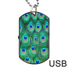 Feather, Bird, Pattern, Peacock, Texture Dog Tag Usb Flash (one Side) by nateshop