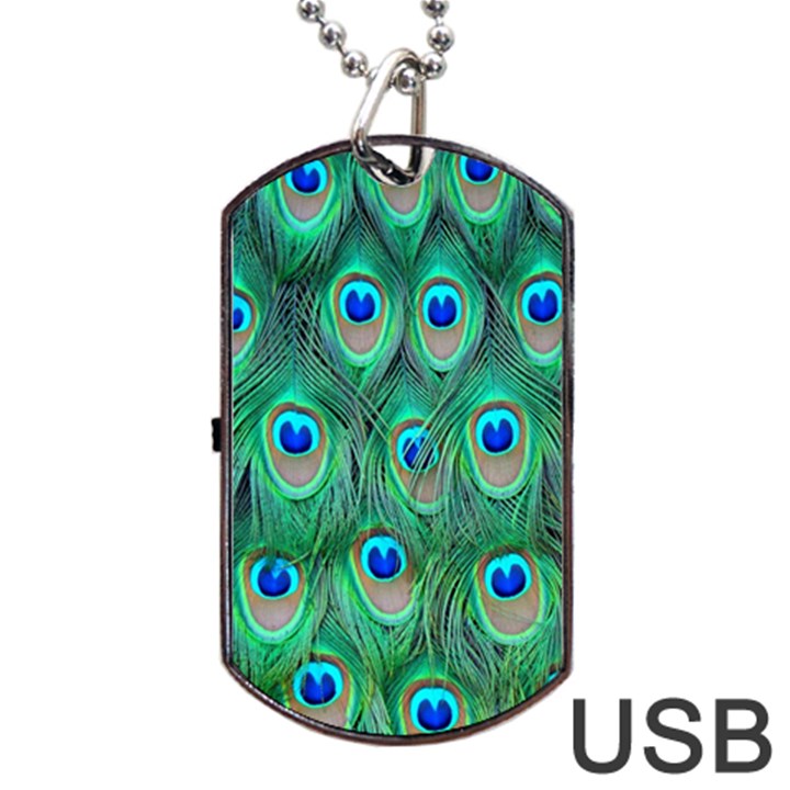 Feather, Bird, Pattern, Peacock, Texture Dog Tag USB Flash (Two Sides)