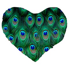 Feather, Bird, Pattern, Peacock, Texture Large 19  Premium Heart Shape Cushions by nateshop