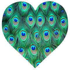 Feather, Bird, Pattern, Peacock, Texture Wooden Puzzle Heart by nateshop