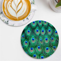 Feather, Bird, Pattern, Peacock, Texture Uv Print Round Tile Coaster by nateshop