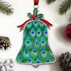 Feather, Bird, Pattern, Peacock, Texture Metal Holly Leaf Bell Ornament by nateshop