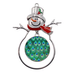 Feather, Bird, Pattern, Peacock, Texture Metal Snowman Ornament