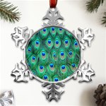 Feather, Bird, Pattern, Peacock, Texture Metal Small Snowflake Ornament Front