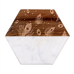 Feather, Bird, Pattern, Marble Wood Coaster (hexagon) 