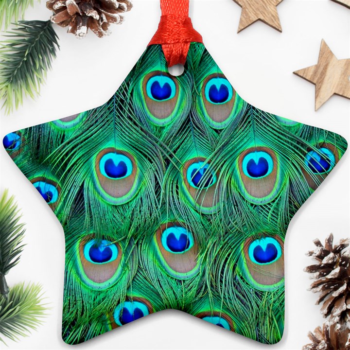 Peacock Feathers, Bonito, Bird, Blue, Colorful, Feathers Ornament (Star)