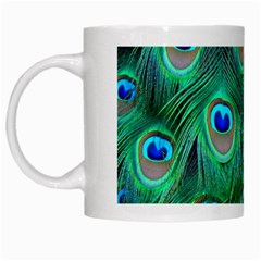 Peacock Feathers, Bonito, Bird, Blue, Colorful, Feathers White Mug by nateshop