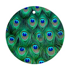 Peacock Feathers, Bonito, Bird, Blue, Colorful, Feathers Round Ornament (two Sides)