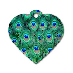 Peacock Feathers, Bonito, Bird, Blue, Colorful, Feathers Dog Tag Heart (two Sides) by nateshop