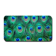 Peacock Feathers, Bonito, Bird, Blue, Colorful, Feathers Medium Bar Mat by nateshop