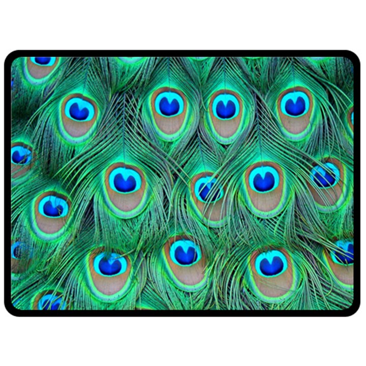 Peacock Feathers, Bonito, Bird, Blue, Colorful, Feathers Fleece Blanket (Large)