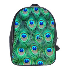 Peacock Feathers, Bonito, Bird, Blue, Colorful, Feathers School Bag (large) by nateshop