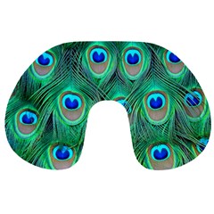 Peacock Feathers, Bonito, Bird, Blue, Colorful, Feathers Travel Neck Pillow by nateshop