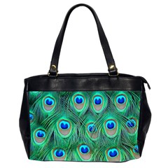 Peacock Feathers, Bonito, Bird, Blue, Colorful, Feathers Oversize Office Handbag (2 Sides)