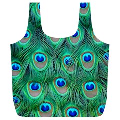 Peacock Feathers, Bonito, Bird, Blue, Colorful, Feathers Full Print Recycle Bag (xl) by nateshop