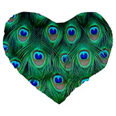 Peacock Feathers, Bonito, Bird, Blue, Colorful, Feathers Large 19  Premium Heart Shape Cushions by nateshop