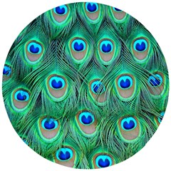 Peacock Feathers, Bonito, Bird, Blue, Colorful, Feathers Wooden Puzzle Round by nateshop