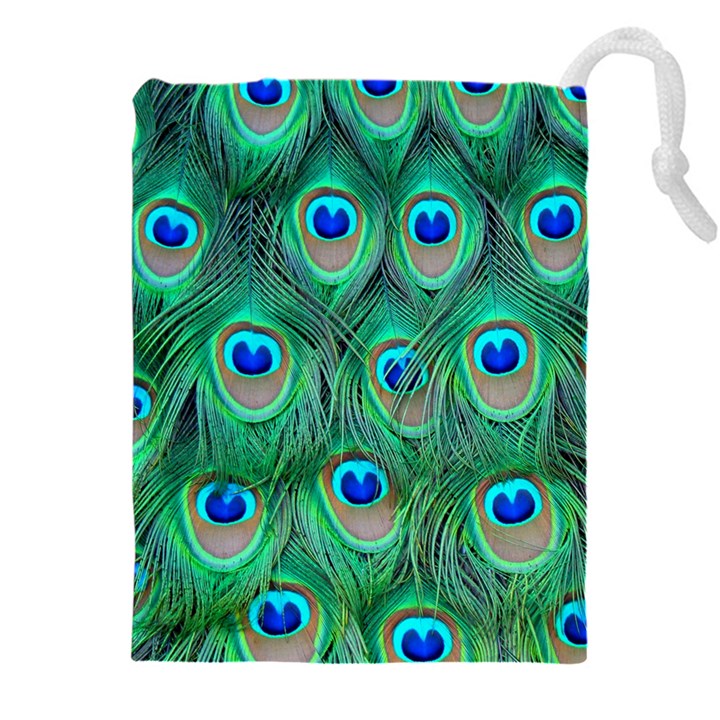 Peacock Feathers, Bonito, Bird, Blue, Colorful, Feathers Drawstring Pouch (4XL)