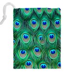 Peacock Feathers, Bonito, Bird, Blue, Colorful, Feathers Drawstring Pouch (4XL) Back